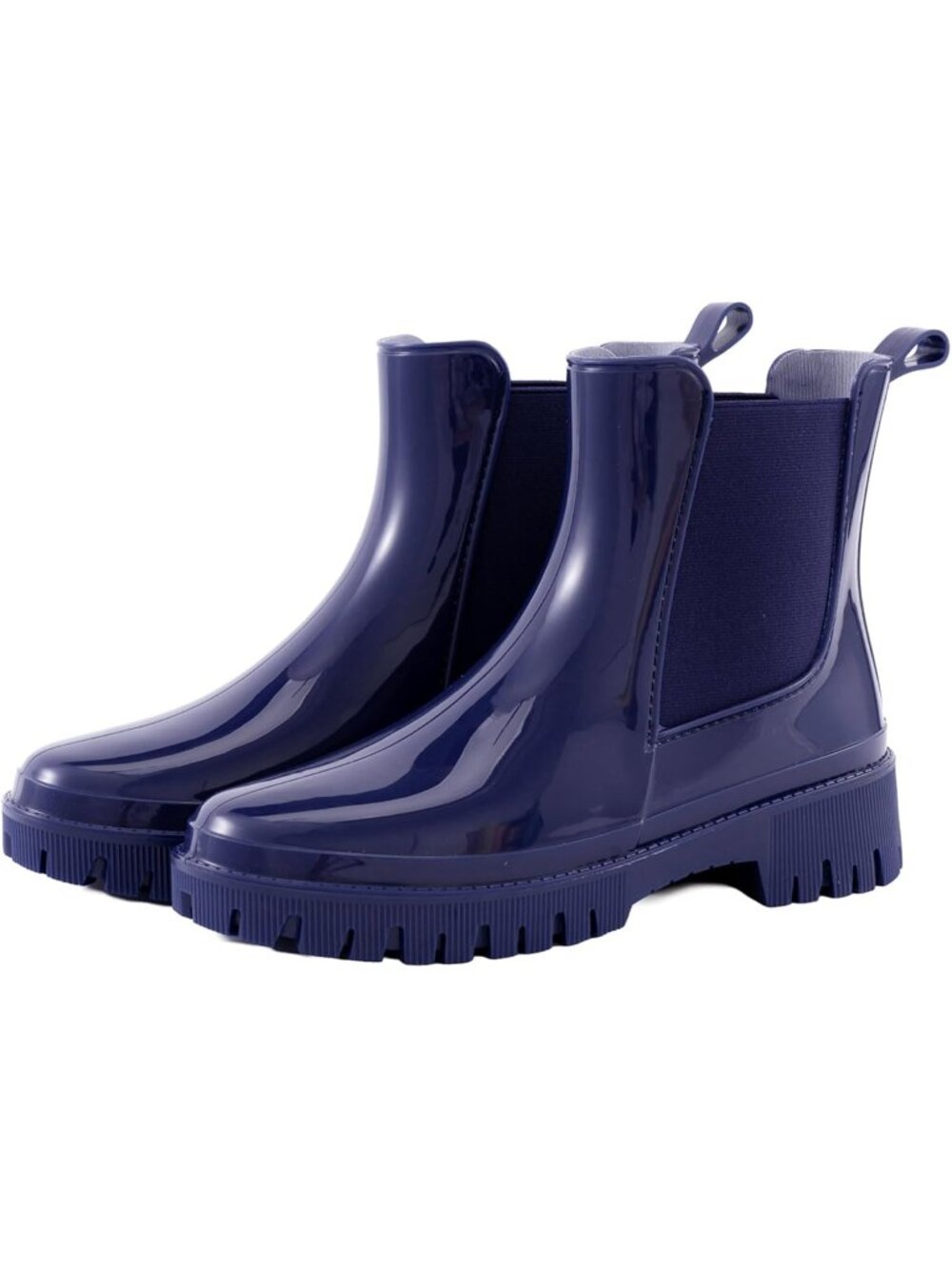 🆕Women's Dark Blue Chelsea Rain Boots Waterproof Lug Sole Ankle Shoes